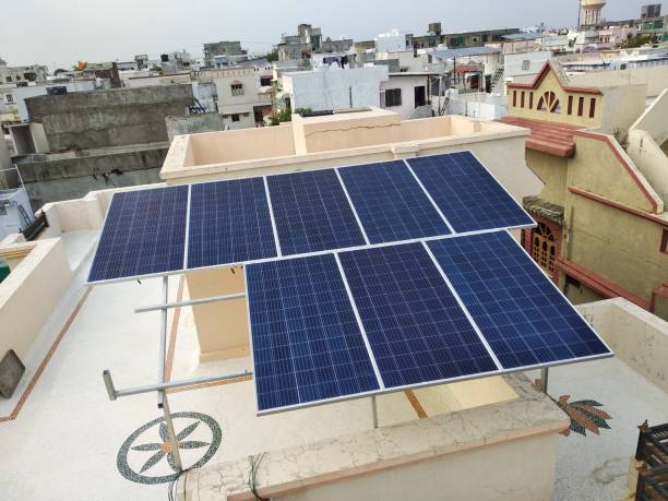 House in Sawai Madhopur, Rajasthan, featuring solar panels on the roof, highlighting environmentally friendly energy practices.